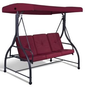 Dark Red Burgundy 3 Seat Cushioned Porch Patio Canopy Swing Chair