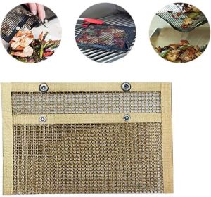 Non-Stick BBQ Mesh Grilling Bag Barbeque Grill Mesh Bag BBQ Accessories Bag (Color: Gold, size: small)