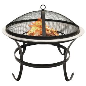 2-in-1 Fire Pit and BBQ with Poker 22"x22"x19.3" Stainless Steel (Color: Silver)